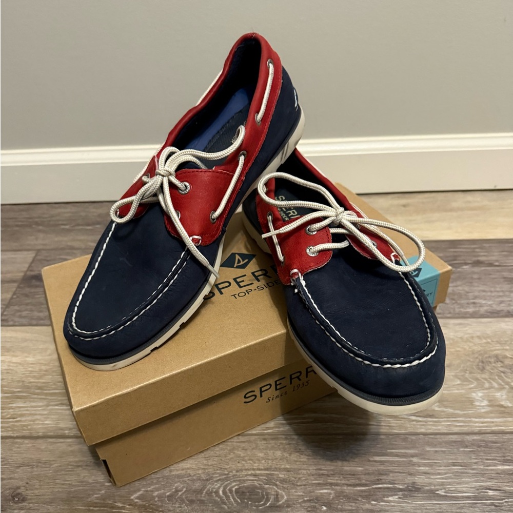 Sperry Men's Red and Navy Boat Shoes - Picture 2 of 9